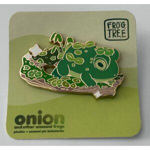 Onion Frog Tree Green Enamel Pin With Backer Card Log Pond Lily Pad